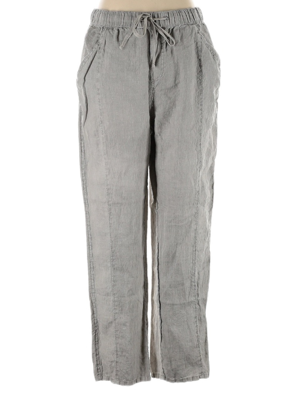 Nicole Miller New York 100% Linen Drawstring Pants Gray Size L Relaxed Fit
